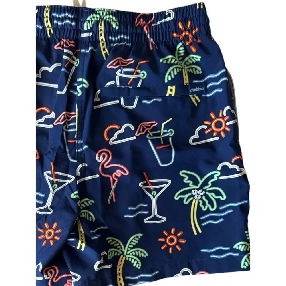 Chubbies NEW Swim Trunks Small Blue The Neon Lights 5.5